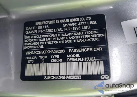 2017 Infiniti Qx30 z USA, uszkodzony, nr VIN SJKCH5CP9HA020293